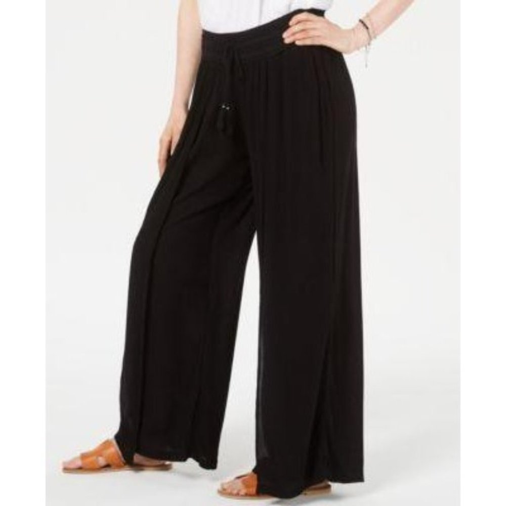 Style & Co Textured Tie-Waist Wide-Leg Pants Deep Black XL